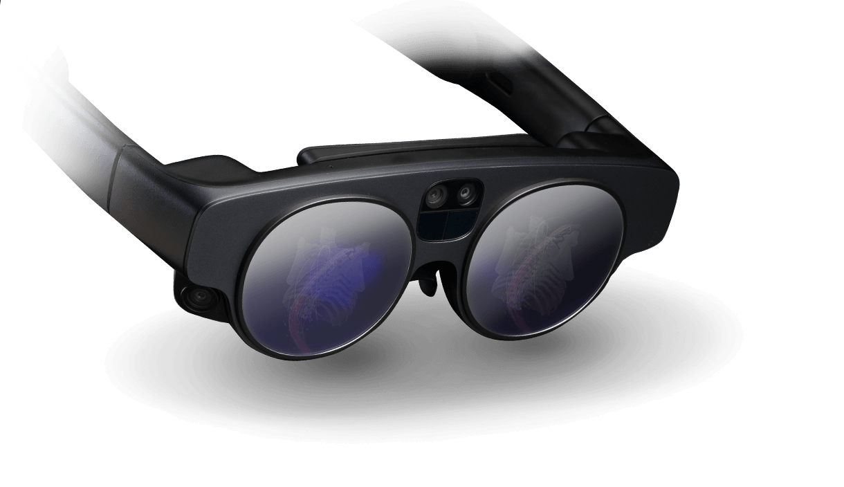 Magic Leap Lightwear, the augmented reality glasses used to view images in mixed reality with the system