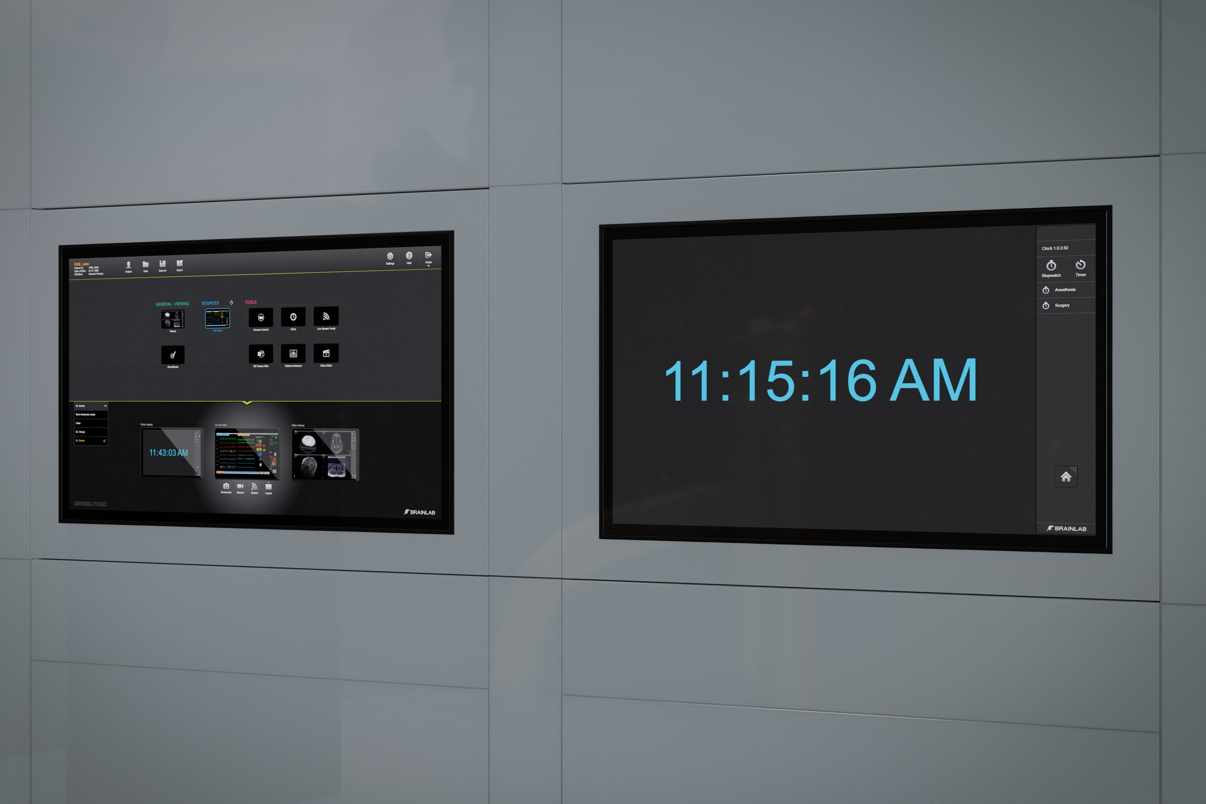 Two Buzz Display In-Wall units are shown, with one of them prominently displaying the current time