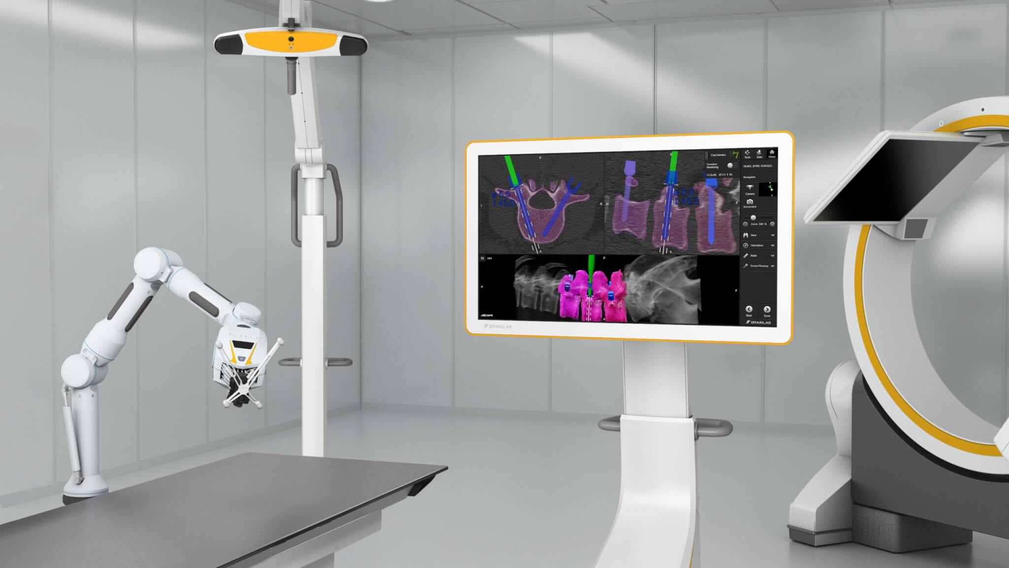 Image showcasing Brainlab's Robotic Suite: Loop-X, Curve, and Cirq