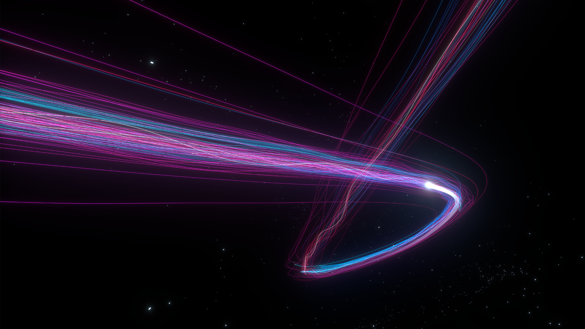 Key visual for the Online Campus of Brainlab featuring black background with lilac and pink lines