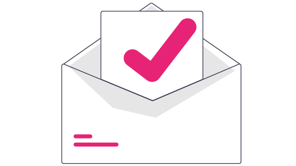 Thank you opened envelop with tick sign.